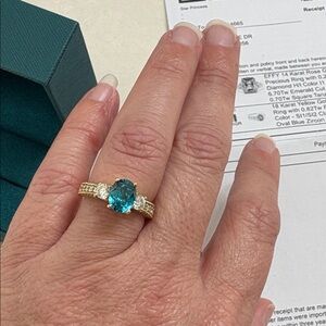 Effy Teal Blue Zircon and Diamond Ring in 18K gold
